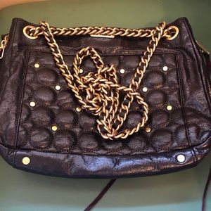 💜 Vintage Rebecca Minkoff Swing leather shoulder bag chain straps zip.